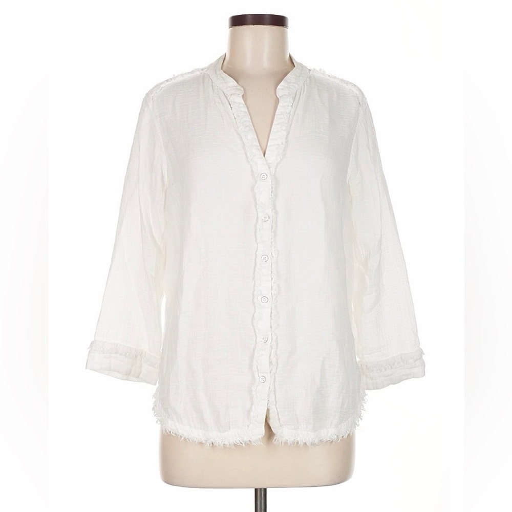 NIC+ZOE Textured White Button Down Top Size M